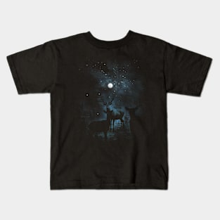 Deer Forest Landscape - Night Moon Animals Kids T-Shirt